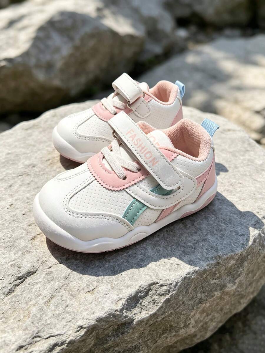 1 par de zapatillas deportivas casuales para niños, bebés y niños pequeños, zapatos de skate, primavera verano, cuero transpirable, cómodos, de moda, con cierre de gancho y bucle, zapatos para niños para todas las estaciones, primavera otoño, nuevos zapatos de cuero transpirables para niños, estilo preppy, zapatos para niñas, zapatos para bebés, zapatos para niños pequeños, zapatos para caminar, uso al aire libre - Rosa - Ver 1