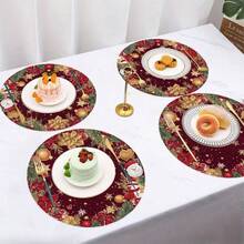 1/2/4//6/8 Christmas Themed Christmas Tree And Snowflake Snowman Garland Placemats, 15 Inch Single-Sided Circular Party Placemats, Suitable For Party Kitchen And Dining Decoration, Banquet Decoration, Very Suitable For Christmas Home Decoration - Multicolor - View 11