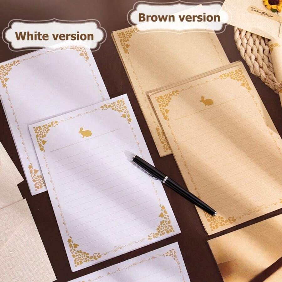 50/100 tờ giấy viết A5, giấy kraft đơn giản, giấy trang trí họa tiết thỏ dễ thương dùng viết thư tay và ghi chú - A - Xem 1