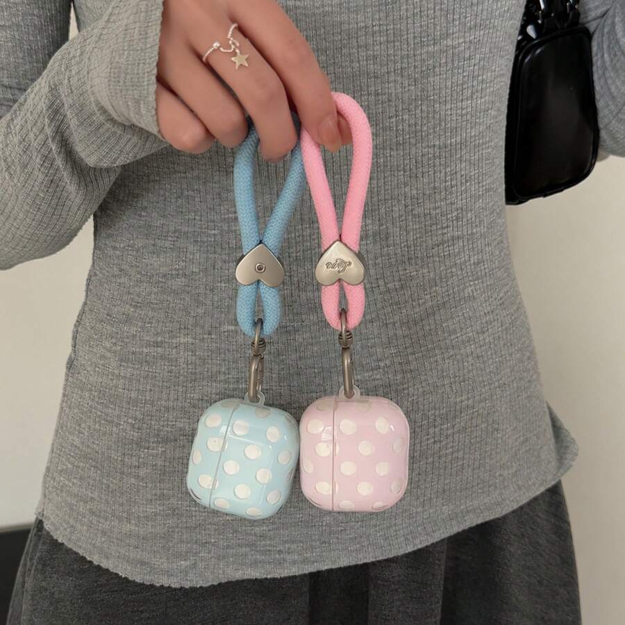 Korean Style Minimalist Semi-Transparent Pink Blue Polka Dot + Heart Knit Rope Earphone Case Compatible With Pro 3 New Pro 2 Protective Cover Pro Cute Apple 4 Minimalist 3 Personalized 1/2 Generation Girls Earphone Case Protective Cover Spring/Summer Earphone Case/Birthday Gift/Holiday Gift - Multicolor - View 1