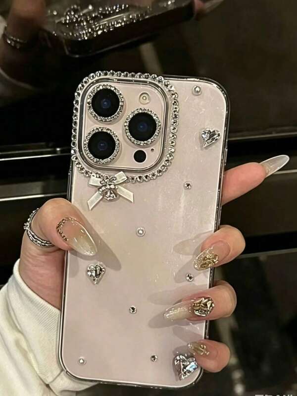 Glitter Crystal Heart Phone Case For IPhone 16, 15, 14, 13, 12, 11 Pro Max, Full Protection(Lens Film Is For Photo Display Only, Actual Product Does Not Include Lens Film)
