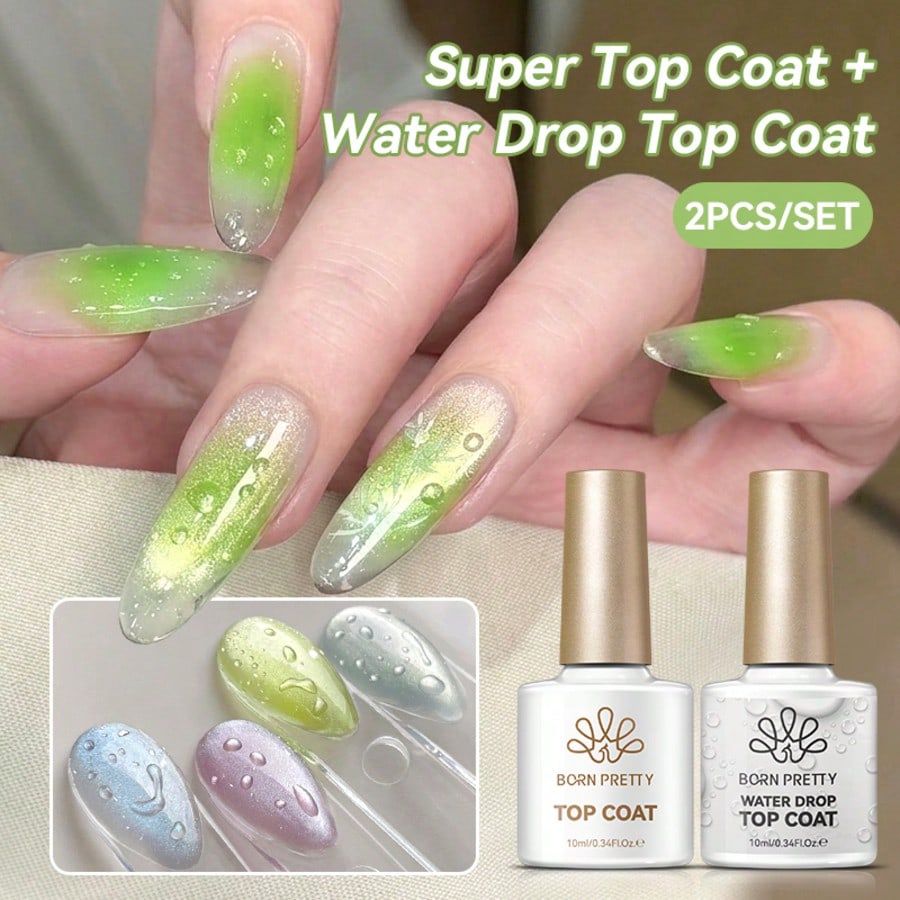 Shein Born Pretty 10Ml Water Drop Top Coat Gel Nail Polish Transparent No-Wipe Summer Design Glossy Gel Nail Polish - Image 3