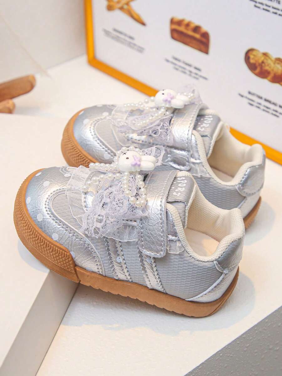 Girls' Vintage Casual Training Shoes With Polka Dot Rabbit Decor, Lace ...