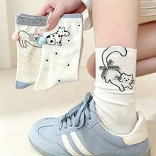 4 Pairs Cute Animal Print Mid-Calf Leg Warmers With Bow Decor Casual Women's Leg Warmers Set - A - View 3