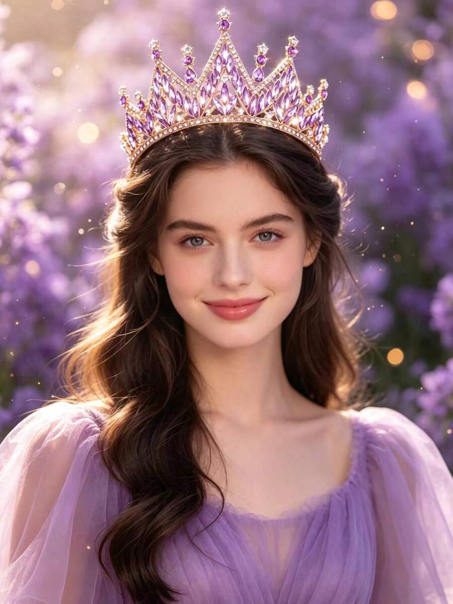 1pc Bridal Wedding Crown Headpiece Crystal Rhinestone Embellished Hair Hoop New Style Tiara - 44023 Purple - View 1