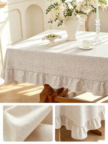 1pc Tablecloth With Scalloped Lace Trim, Polyester Fabric, Light Brown Floral Pattern, Rectangular/Square, Suitable For Dining Room And Living Room Tabletop Decor - Light Coffee - View 10