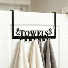 No-Drill Door Towel Rack, Iron Rose TOWELS Hanging Rack, Bathroom Door Hook, Multi-Function 7-Hook Bath Towel Storage Rack, Bathroom Storage Rack, Thanksgiving, Holiday, Home Decor Gift Choice - View 12