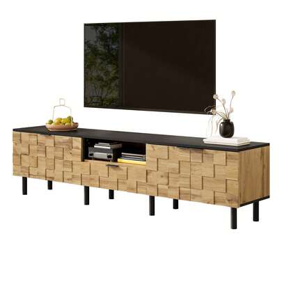 TV Stand With Mosaic Design, Natural Finish – Living Room Media Center