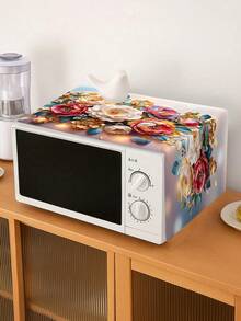 1pc Floral Microwave Dust Cover, Elegant Flowers Design Polyester Toaster Oven Dust Cover, 85x35cm Washable Machine Protector Decor For Home Kitchen, Appliance Dustproof Cover, 2D Flat - Floral - View 6