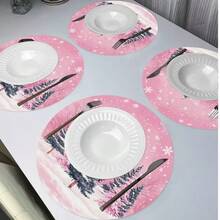 1/2/4//6/8 Christmas Themed Christmas Tree And Snowflake Snowman Garland Placemats, 15 Inch Single-Sided Circular Party Placemats, Suitable For Party Kitchen And Dining Decoration, Banquet Decoration, Very Suitable For Christmas Home Decoration - Multicolor - View 10