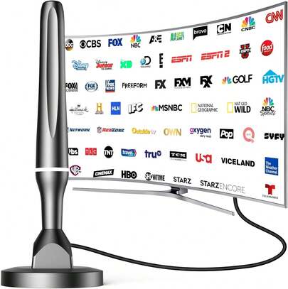 1 unidad de antena de TV de interior negra lisa con chip mejorado, amplificador de señal, antena digital HD para Smart TV 4K 1080P.