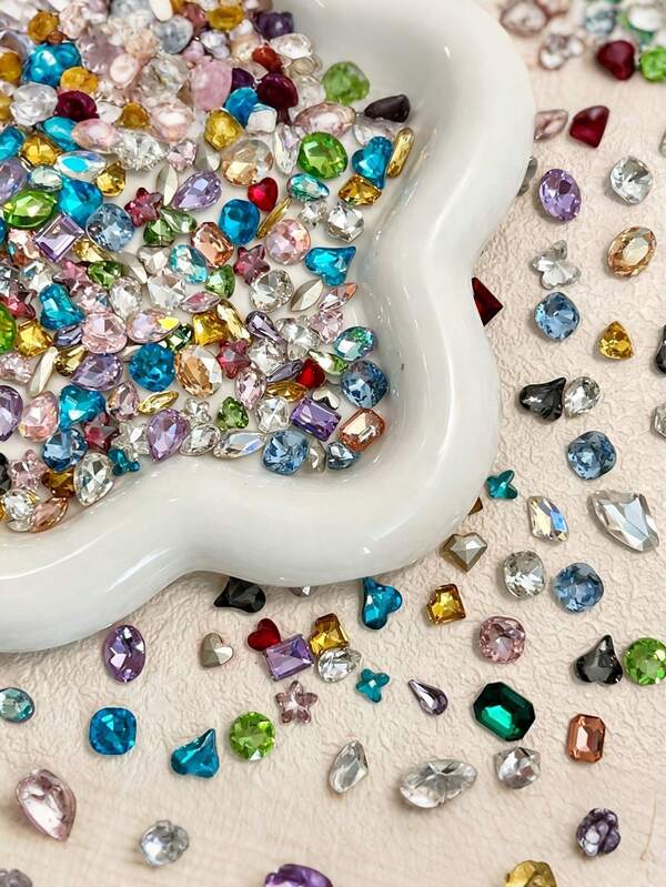 100pcs Candy Soda Nail Art Rhinestones Mixed Assortment Water Drop Pointed Bottom Colorful Irregular Rhinestones, Suitable For Nail Art DIY Embellishment Rhinestone Accessories Decoration, Random Style And Color