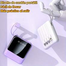 Mini batería externa multifuncional de 20000 mAh, tamaño de bolsillo, Carga lenta de 5W, cargador portátil recargable de gran capacidad y atractivo para teléfonos móviles, cable desmontable 4 en 1 integrado, luz LED dual ultrabrillante, batería externa imprescindible para viajes al aire libre, pantalla digital inteligente, entrada Micro USB y USB-C, salida USB-C, regalo ideal para novias, compatible con iPhone 6 7 8 X XS XR 11 12 13 14 15 16 Mini Plus Pro Max - Blanco - Ver 4