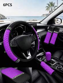 6/5/1pc Set Shiny Car Interior Accessories, Rhinestone Steering Wheel, Handbrake And Gear Shift Cover, Shoulder Pad, 15 Inch Rhinestone Leather Steering Wheel Cover, Soft And Elastic, Universal Fit, Suitable For Women - Style B - View 17