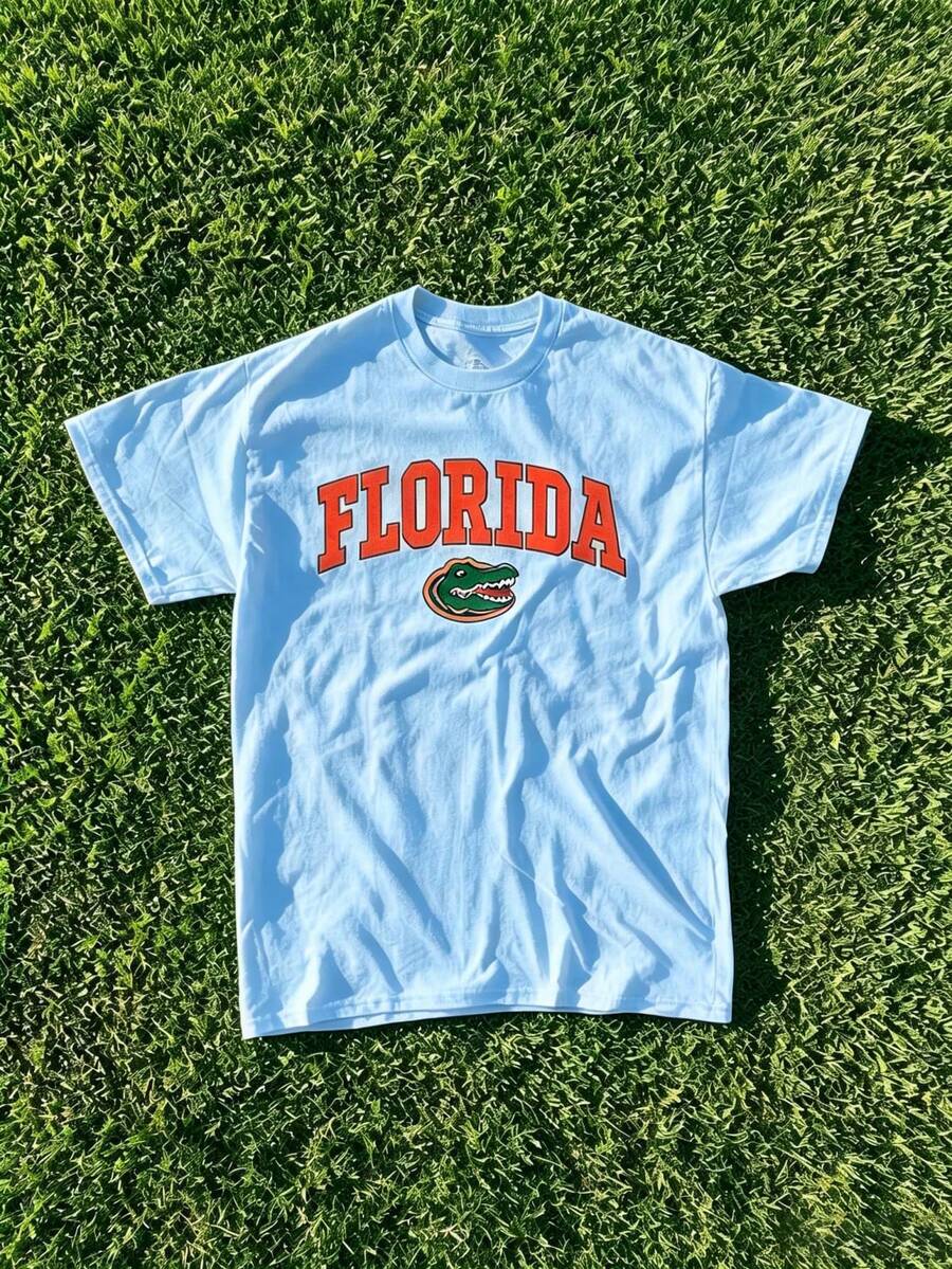 Florida State Gators Vintage Graphic T-Shirt, 2026 Summer Retro Cotton Short Sleeve Crew Neck Tee For Women, Casual Vacation Holiday Spring Festival - 藍色1 - 查看 1