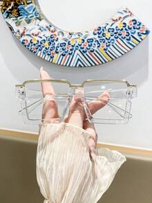 1 Pair Women's Square Black Metal Inlaid Eyeglass Frames, Clear Lens Fashion Glasses - F - View 9