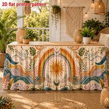 1 Tablecloth Table Skirt Polyester Bohemian Sky Printed Table Skirt Sun Moon Rainbow Tropical Leaves Retro Mysterious Art Pattern Decoration, Suitable For Dinner Garden To Send A Banquet Cafe For Family Dining. - 1 - View 6