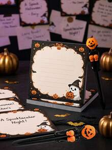 1 Set Halloween Pumpkin Theme Boxing Pen With Ghost Print Sticky Notes, Holiday Stationery Set, Suitable For Halloween Desk Decoration, Holiday Souvenirs And Party Favors - Multicolor - View 2