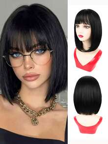 Short Straight Bob Synthetic Wigs Pink Hair Wig With Bangs For Women Cosplay Cute Wig Heat Resistant Fiber Halloween Wear - Multicolor - View 11