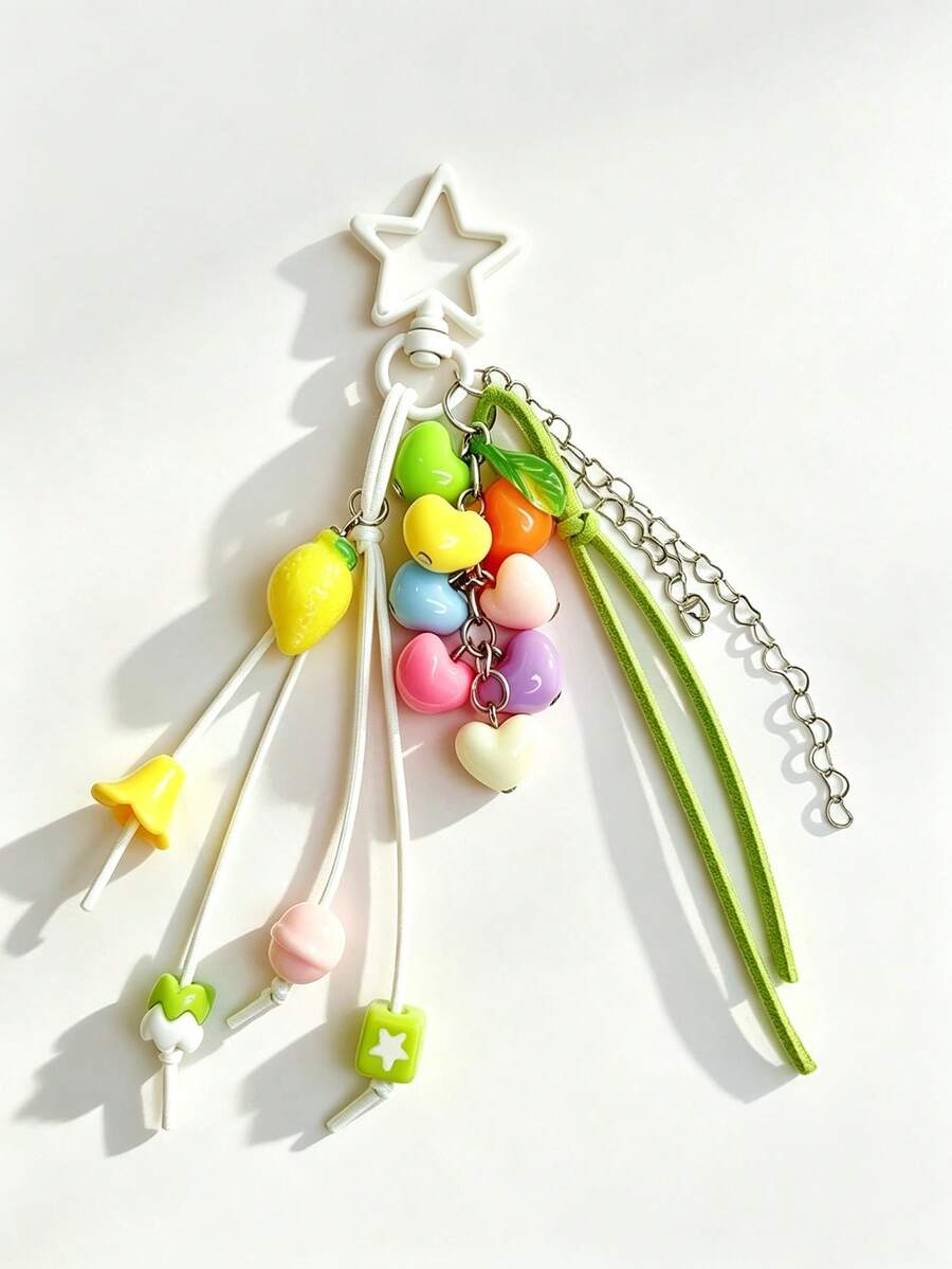 1 pieza Accesorio de mochila de cuerda trenzada de colores, colgante de bolso con forma de corazón para niña - Multicolor - Ver 1