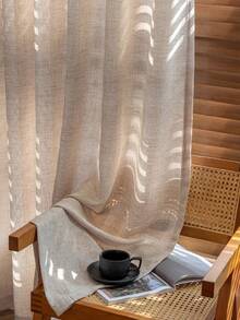1pc Beige Thickened Linen Material Modern Linen Gauze Curtain - Japanese Linen Style, Rod Pocket Design, Suitable For Living Room And Bedroom - Transparent And Light Filtering Curtain, Living Room Curtain, Bedroom Curtain (Tie Backs Not Included) - Multicolor - View 8