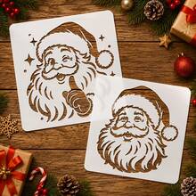 2 Packs Reusable Plastic Santa Claus Templates - Suitable For Windows, Walls, Fabrics, Wood, Canvas | DIY Christmas Crafts With Iconic Santa Claus Face And Beard Design. Scrapbooking And Holiday Decoration Drawing Reference. - Sets - View 1