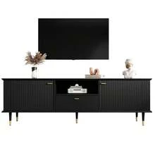 TV Stand With Open Shelves And Drawers - Black - 黑色 - 查看 1