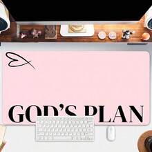 One "GOD'S PLAN" Pink Oversized Mouse Pad Featuring Stitched Edges And A Non-Slip Rubber Base; Suitable For Home Offices And Ideal As A Gift For Friends Or Women. It Serves As Both A Gaming Mouse Pad And A Practical Desk Accessory. - Mouse Pad - View 5