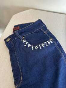 pthirillo Women Jeans - 水鑽及珍珠口袋花卉三件套 - 查看 4