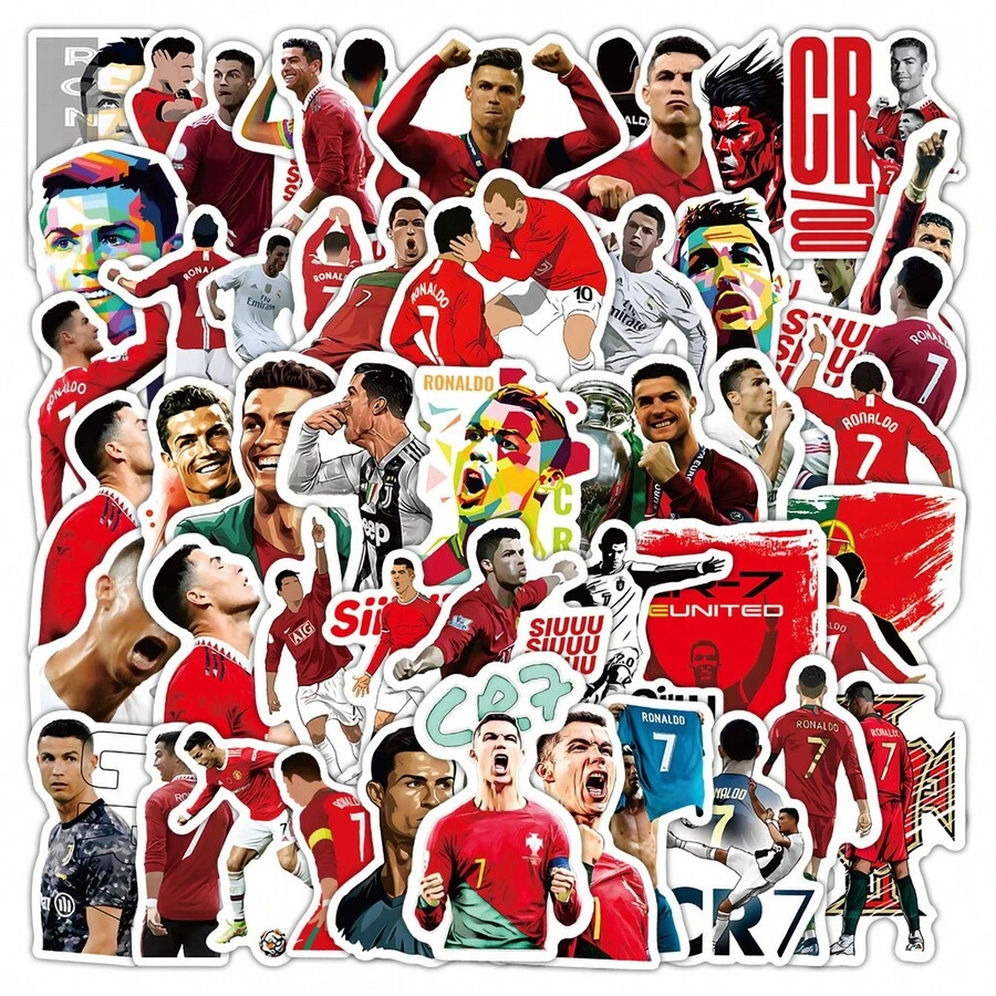 FIFA 50pcs Cristiano Ronaldo Football Stickers, Football Player Portrait, #7 Jersey And Celebration Action Stickers, Suitable For Scrapbook DIY Crafts - Multicolor - View 1