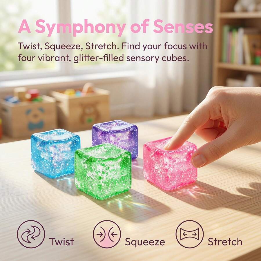 1 Peça Brinquedo Anti-Estresse Macio e Fofinho de Cubo de Gelo com Glitter, Bola de Estresse Quadrada de Rebote Lento Preenchida com Material Grosso & Lantejoulas Brilhantes, Brinquedo Fidget para Alívio da Ansiedade para Crianças & Adultos, Decoração de Mesa de Escritório, Presente de Feriado - Multicolorido - Visão 1