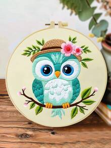Cute & Simple Owl Embroidery Kit For Adult Beginners. Includes Manual, Printed Fabric, Hoop, Needles, Threads & Stitch Guide. Great Home Gift For Women. Size: 15x15cm/5.9in Or 20x20cm/7.9in. - Owl - View 15