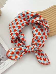 1 Pc Ladies' Soft & Breathable Printed Square Scarf/Headband/Triangle Scarf, With Colorfast Ditsy Floral Pattern, Suitable For Daily Wear For Dress - Multicolor - View 4