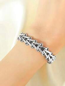 RAYQUEEN 1pc Premium Stainless Steel Unique Design Geometric Chain Bracelet Jewelry For Women, Suitable For Daily Wear And Gift - Bracelet - View 8