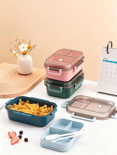 1Pc Minimalist Double‑Layer Divided Lunch Box, Multi‑Grid Sealed Microwave‑ Bento Box, Food‑Grade Plastic Leak‑Proof Meal Container, Reusable Portable Food Storage Box For Office Workers, Students, Ideal Gift ForMother's Day,School Must-Haves