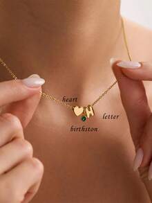 Personalized Initial Birthstone Heart Necklace, Customized Heart Pendant Necklace, Love Jewelry, Minimalist Everyday Necklace, Christmas Gift - As Shown - View 3