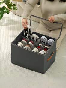 Foldable Fabric Shoe Box, Holds Up To 12 Or 16 Pairs Of Shoes, Large Capacity Fabric Shoe Box With Lid, Adjustable Dividers, Transparent Cover, Waterproof And Dustproof, Foldable Storage, Multi-Functional All-In-One Design, Suitable For Home, School, Dormitory Wardrobe And Other Places, Dustproof And Moisture-Proof, Washable, Multiple Usage Methods - Multicolor - View 3