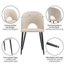 Dining Chair Style Design Beige Back Diamond Metal Frame - 米色 - 查看 10