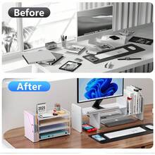 4-Tier Paper Organizer With Magazine Holder |   Sleek Black Desk Organizer For Office Supplies Storage & Desktop File Organization - White - View 3