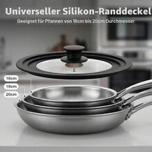 Universal Glass Lid 16/18/20 Cm, With Silicone Rim, Transparent Multipurpose Lid, Suitable For Various Cooking Methods, 20 * 20 Cm - Black - View 3