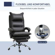 Vinsetto Office Chair Ergonomic Desk Chair With Armrests Black | Footrest, Height-Adjustable Swivel Chair In Faux Leather, Padded Computer Chair - Black - View 6