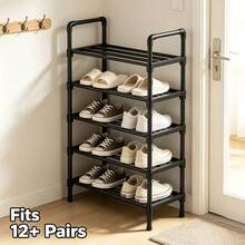 5/4/3/2 Layer Black Tubular Shoe Storage Rack, Sturdy Freestanding Shoe Organizer With Raised Guardrail, Waterproof Easy Assembly Shoe Shelf, Large Capacity Shoe Holder For Entryway, Hallway, Apartment, Rental House Indoor Furniture - Black - View 10