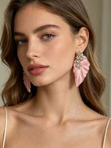 ZR 1 Pair Enamel Leaf Rhinestone Elegant Dangle Earrings, Women's Daily Party Wedding Fashion Jewelry - Enamel Leaf Earrings - View 7