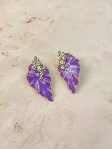 ZR 1 Pair Enamel Leaf Rhinestone Elegant Dangle Earrings, Women's Daily Party Wedding Fashion Jewelry - Enamel Leaf Earrings - View 13