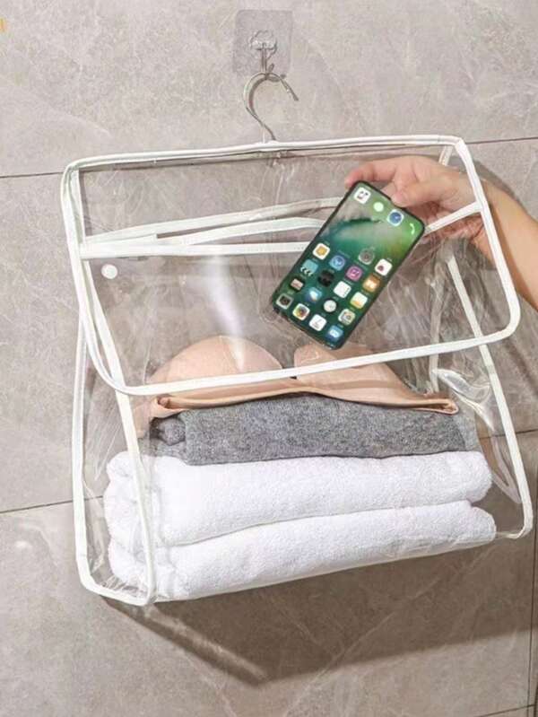 1pc PVC Transparent Waterproof Wall-Mounted Storage Bag, Bathroom Organizer Bag, Toiletries Storage, Simple Home Use, No-Drill Hanging Storage Bag, Toiletries Organizer Bag, Waterproof Phone Storage Bag