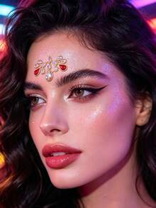 1 pieza Pegatina de cristal de estilo bohemio para la cara, cristal rojo en forma de lágrima + cristal transparente, pegatina de cristal autoadhesiva para la cara, adecuada para festival de música, carnaval, fiesta de disfraces, Halloween, fiesta temática - Multicolor - Ver 4