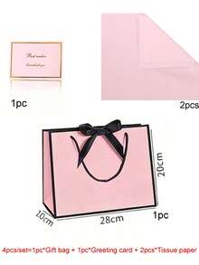 4pcs Pink Gift Bag Set, Includes 1 Gift Bag, 2 Sheets Of Tissue Paper And 1 Card With Ribbon; This Exquisite Paper Handle Bag Decorated With Bows Is Suitable For Weddings, Christmas, Thanksgiving, New Year, Birthday, Valentine's Day (Such As Bridesmaid Or Best Friend Gathering Gifts) And Other Occasions. - Multicolor - View 11