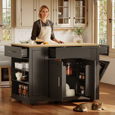 Sideboard med Rullar Svart - Med Hyllor & Skåp - Perfekt som Serveringsbord