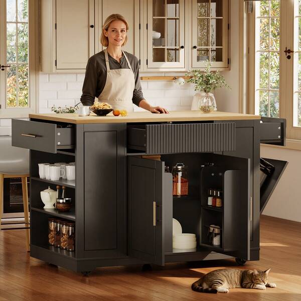 Black Rolling Sideboard With Shelves - Ideal For Kitchen Or Living Room