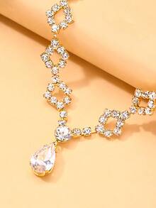 outingfit 1pc New Rhinestone Water Drop Shaped Hair Chain, Fashion Shiny Bridal Hair Accessory - Gold - View 4